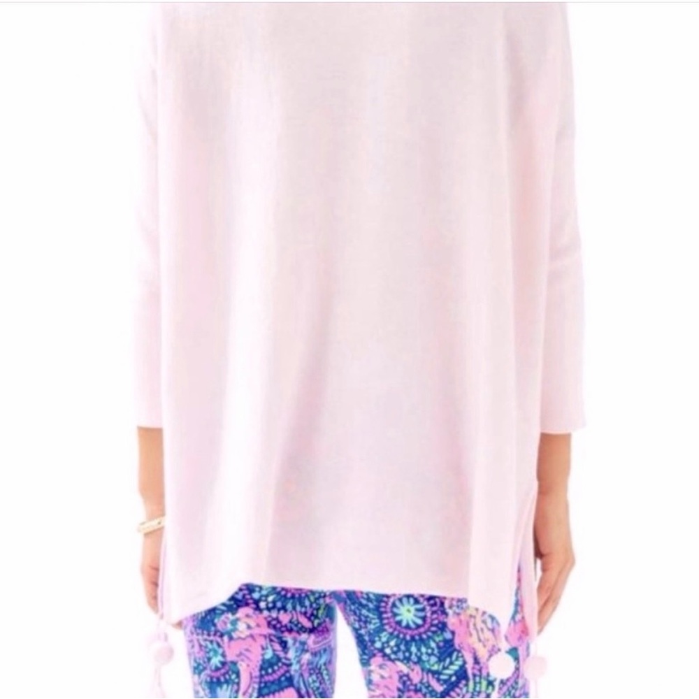 LILLY PULITZER ELBA SWEATER in PINK PARADISE TINT Medium Dolman Sleeve Tassels - Picture 2 of 12